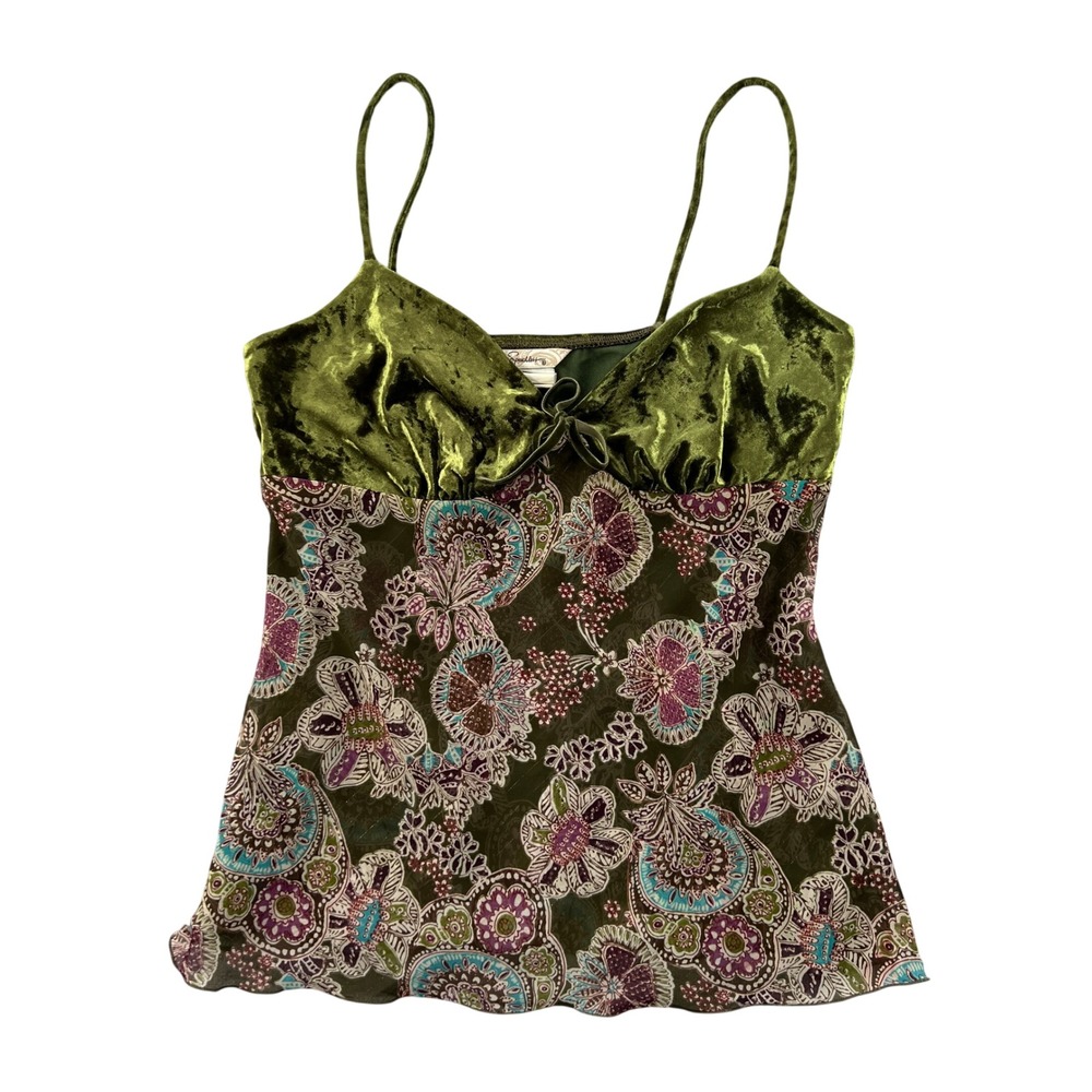 VTG Y2K Speechless Velvet Floral Paisley Cami Women Small Olive Whimsygoth Boho